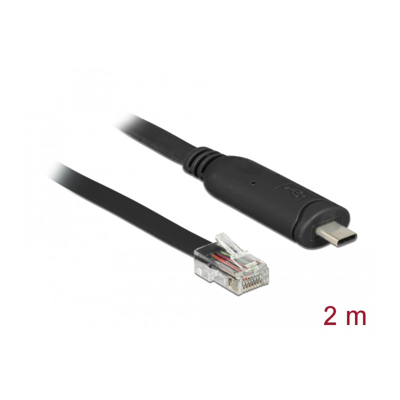 Delock Adapter USB 2.0 Type-C™ Stecker - 1 x Seriell RS-232 RJ45 Stecker 2,0 m schwarz