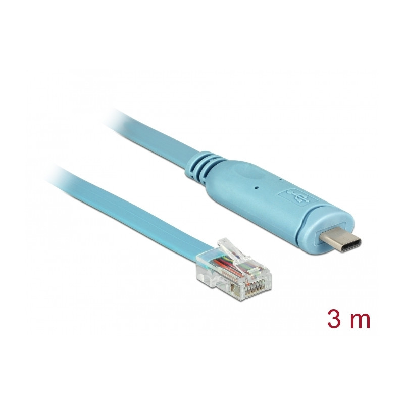 Delock Adapter USB 2.0 Type-C™ Stecker - 1 x Seriell RS-232 RJ45 Stecker 3,0 m blau