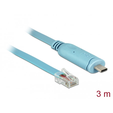 Delock Adapter USB 2.0 Type-C™ Stecker - 1 x Seriell RS-232 RJ45 Stecker 3,0 m blau