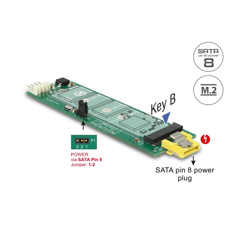 Delock Konverter SATA Pin 8 Power Buchse - M.2 Key B Slot