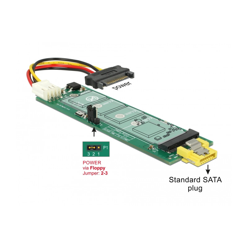 Delock Konverter SATA Pin 8 Power Buchse - M.2 Key B Slot