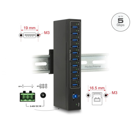 Delock Externer Industrie Hub 10 x USB 5 Gbps Typ-A mit 20 kV ESD Schutz