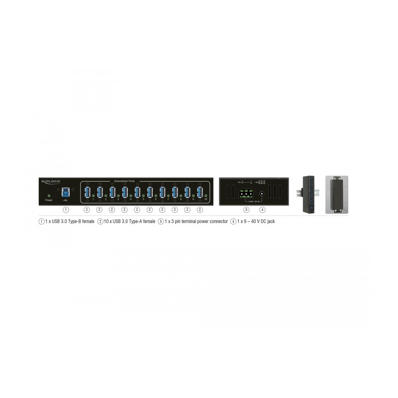 Delock Externer Industrie Hub 10 x USB 5 Gbps Typ-A mit 20 kV ESD Schutz