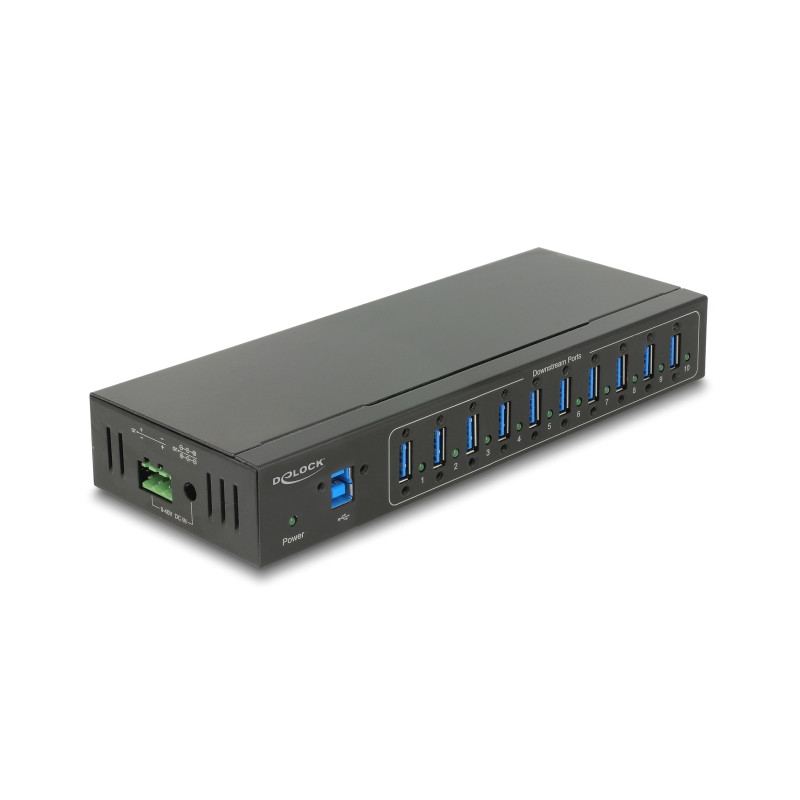 Delock Externer Industrie Hub 10 x USB 5 Gbps Typ-A mit 20 kV ESD Schutz