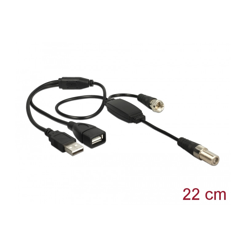 Delock Antennenkabel F Buchse - F Stecker mit Phantomspeisung 5 V über USB 22 cm