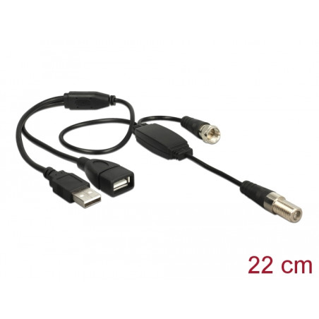 Delock Antennenkabel F Buchse - F Stecker mit Phantomspeisung 5 V über USB 22 cm