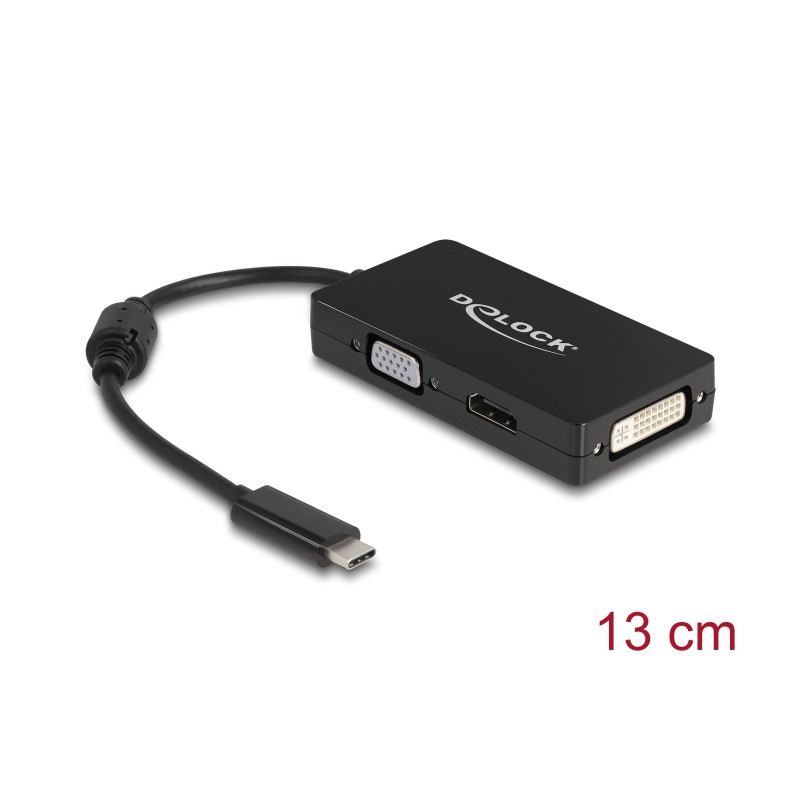 Delock Adapter USB Type-C™ Stecker zu VGA / HDMI / DVI Buchse schwarz