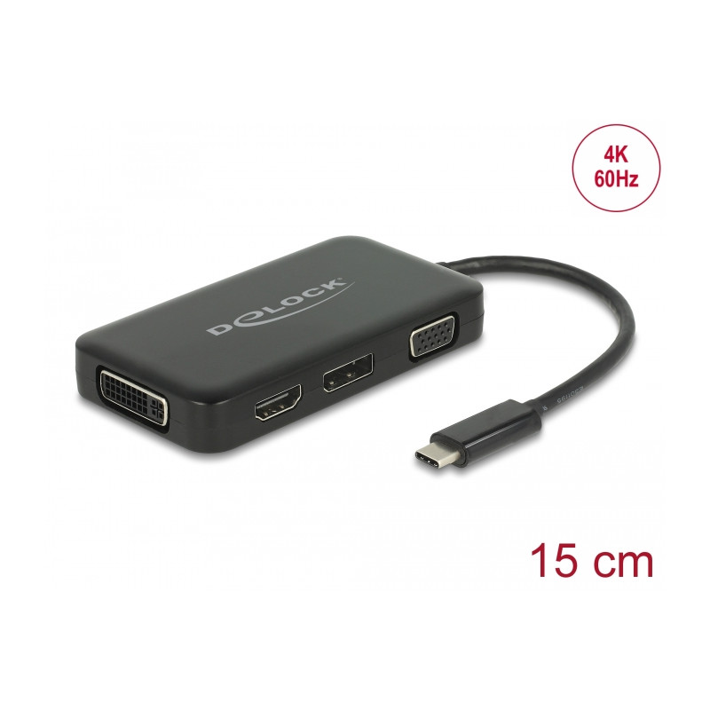 Delock Adapter USB Type-C™ Stecker - VGA / HDMI / DVI / DisplayPort Buchse schwarz