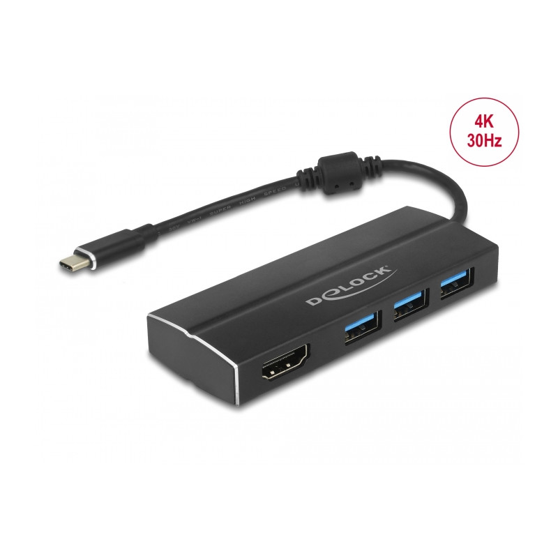 Delock USB 5 Gbps Adapter USB Type-C™ zu 3 x USB 5 Gbps Typ-A Hub + 1 x HDMI (DP Alt Mode) 4K 30 Hz