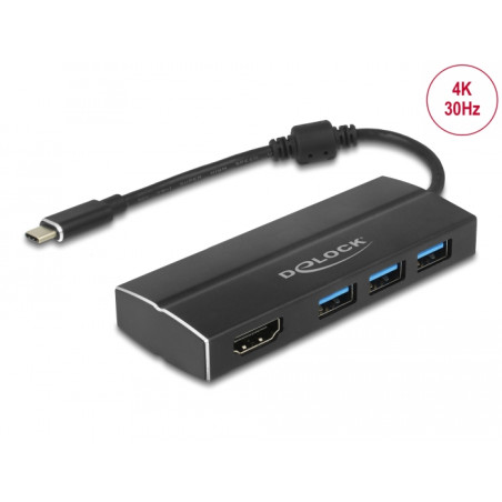 Delock USB 5 Gbps Adapter USB Type-C™ zu 3 x USB 5 Gbps Typ-A Hub + 1 x HDMI (DP Alt Mode) 4K 30 Hz