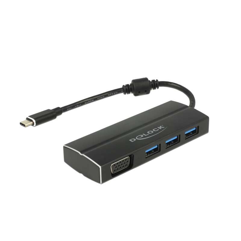 Delock USB 3.1 Gen 1 Adapter USB Type-C™ zu 3 x USB 3.0 Typ-A Hub + 1 x VGA (DP Alt Mode)