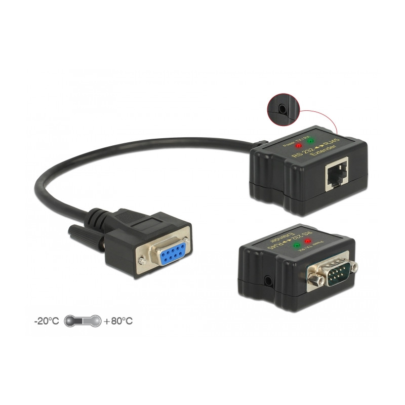 Delock Extender RS-232 DB9 Buchse RJ45 Buchse zu RS-232 DB9 Stecker RJ45 Buchse ESD Schutz 1200 m Reichweite erweiterter Tempera