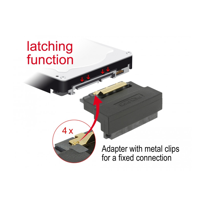Delock Adapter SATA 22 Pin Buchse mit Einrastfunktion zu Stecker - gewinkelt unten