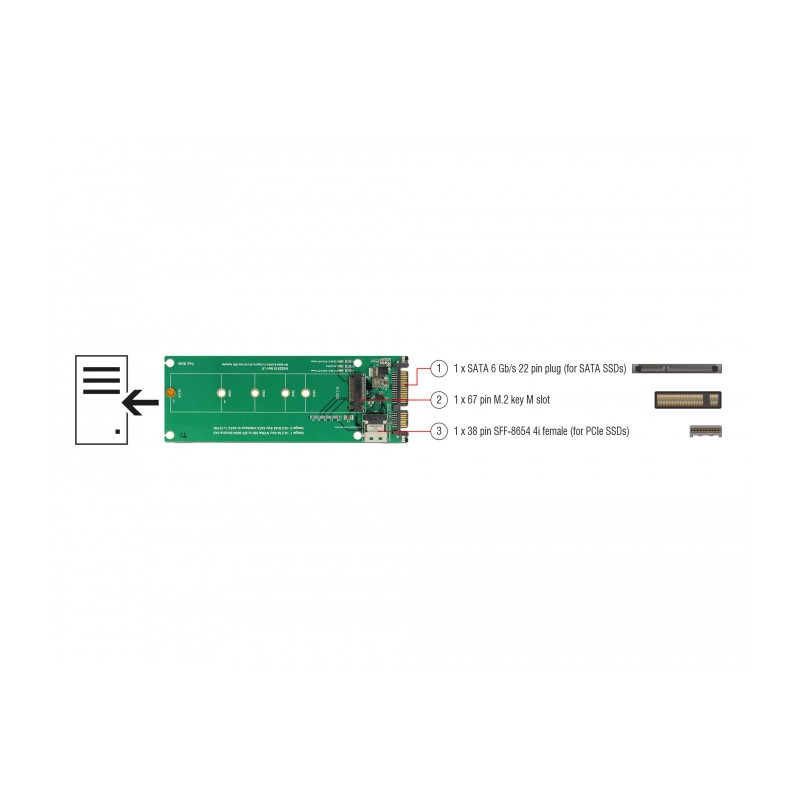 Delock U.2 SFF-8654 oder SATA Konverter zu 1 x M.2 Key M Slot