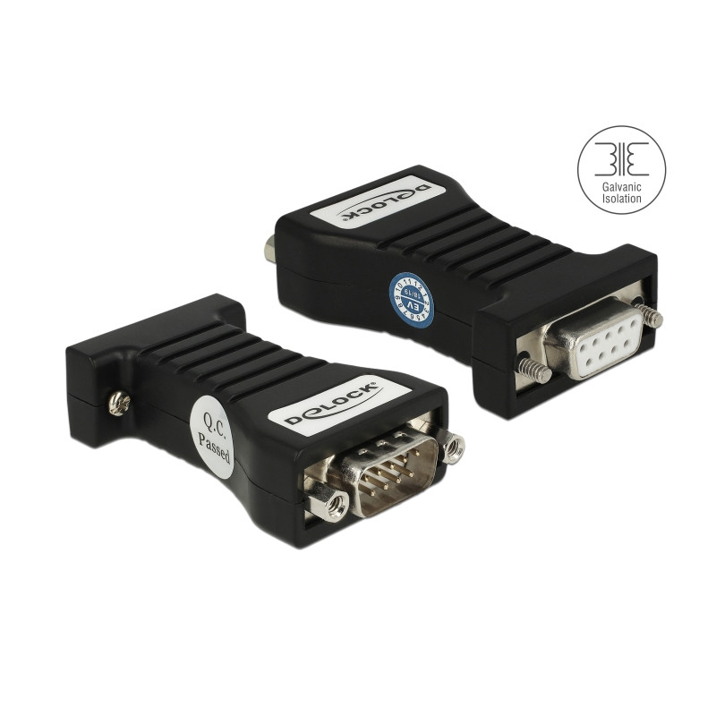 Delock Isolator RS-232 D-Sub 9 Buchse zu RS-232 D-Sub 9 Stecker TXD, RXD, GND galvanische Trennung 2,5 kV