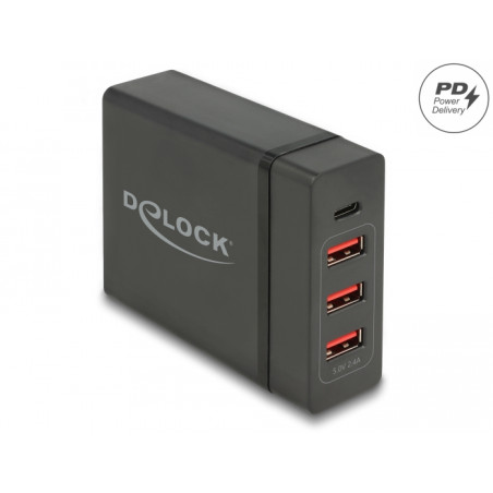 Delock USB Ladegerät 1 x USB Type-C™ PD 3.0 + 3 x USB Typ-A 60 W + 12 W