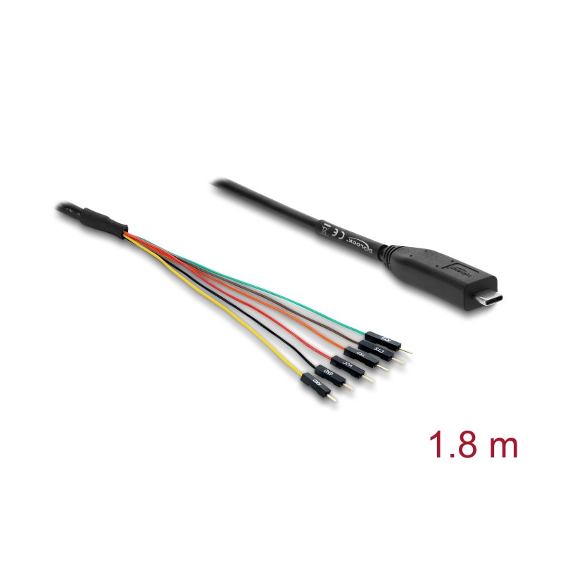 Delock Konverter USB 2.0 Type-C™ zu UART TTL (3,3 V) Schnittstelle mit 6 x Pfostenstecker TX/RX/CTS/RTS und 5 V Ausgangsspannung
