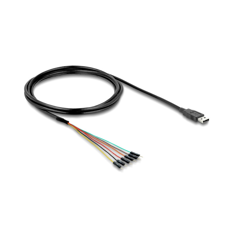 Delock Konverter USB 2.0 Typ-A zu UART TTL (5 V) Schnittstelle mit 6 x Pfostenstecker TX/RX/CTS/RTS und 5 V Ausgangsspannung 1,8