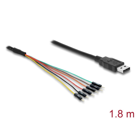 Delock Konverter USB 2.0 Typ-A zu UART TTL (3,3 V) Schnittstelle mit 6 x Pfostenstecker TX/RX/CTS/RTS und 3,3 V Ausgangsspannung