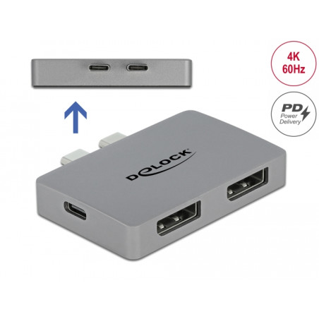 Delock Dual DisplayPort Adapter mit 4K 60 Hz und PD 3.0 für MacBook