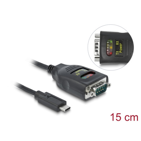 Delock Adapter USB Type-C™ zu 1 x Seriell RS-232 DB9 mit 15 kV ESD Schutz