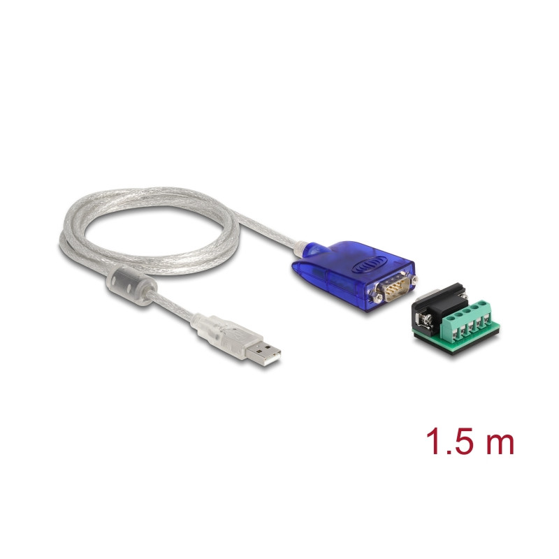 Delock Adapter USB Typ-A zu Seriell RS-422/485 DB9 mit Überspannungsschutz 600 W und erweiterter Temperaturbereich