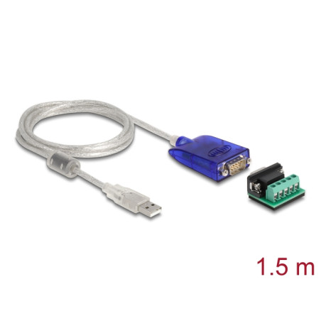 Delock Adapter USB Typ-A zu Seriell RS-422/485 DB9 mit Überspannungsschutz 600 W und erweiterter Temperaturbereich