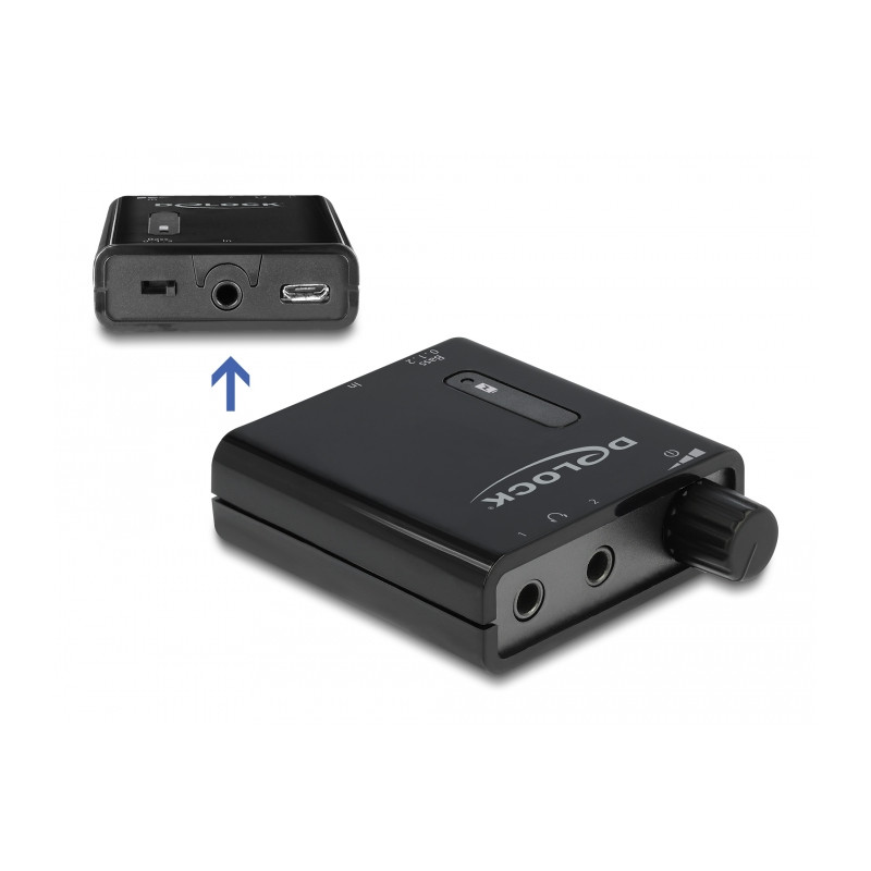 Delock Tragbarer Stereo Kopfhörer-Verstärker mit zwei Ausgängen und Bass-Boost