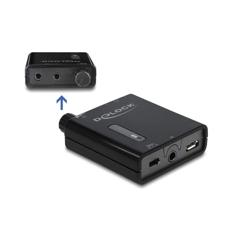 Delock Tragbarer Stereo Kopfhörer-Verstärker mit zwei Ausgängen und Bass-Boost
