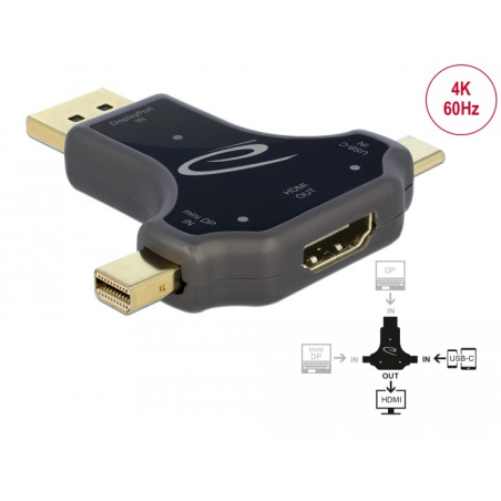 Delock 3 in 1 Monitoradapter mit USB-C™ / DisplayPort / mini DisplayPort Eingang auf HDMI Ausgang mit 4K 60 Hz