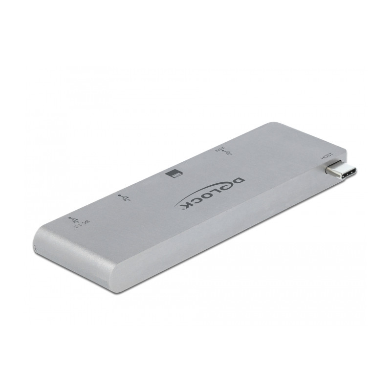 Delock 3 Port Hub und 2 Slot Card Reader für MacBook mit PD 3.0 und einschiebbarem USB Type-C™ Anschluss