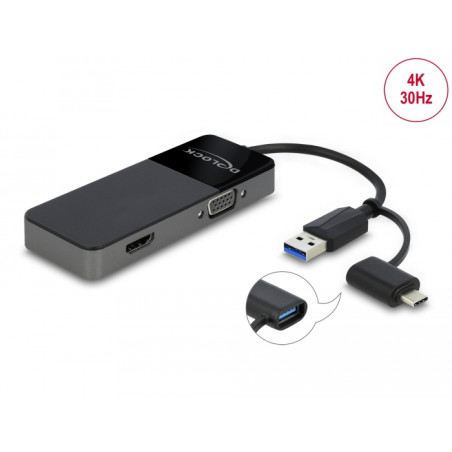Delock USB 3.2 Gen 1 Adapter zu 4K HDMI + VGA mit Splitter Funktion