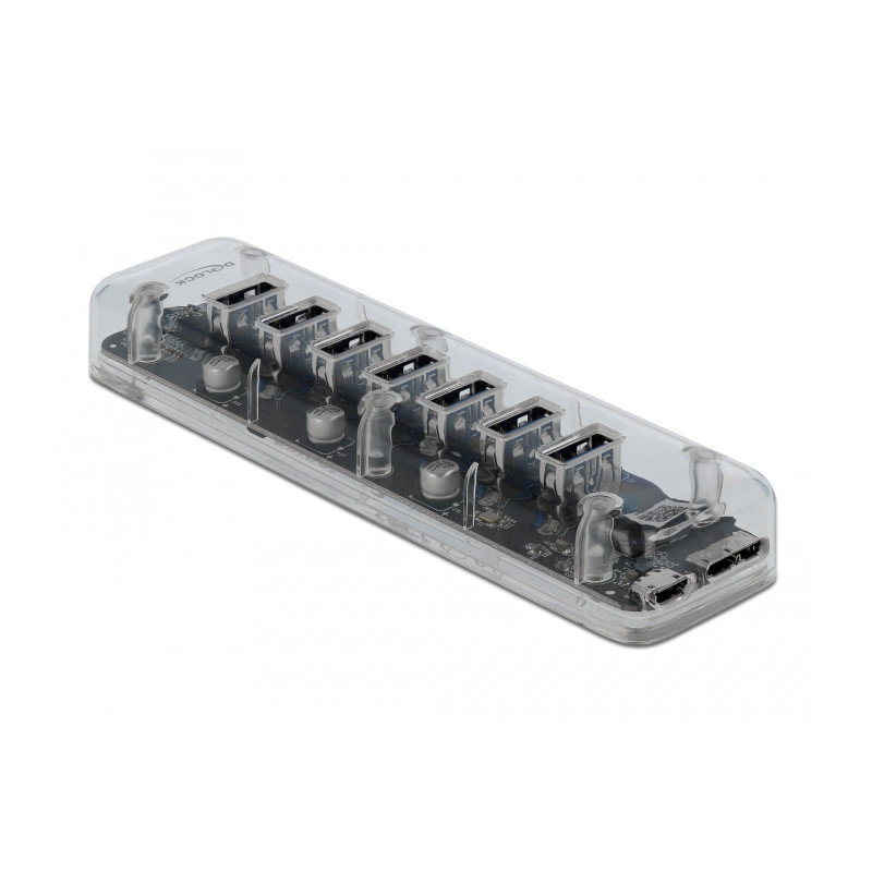 Delock Externer USB 3.0 Hub mit 7 Ports transparent