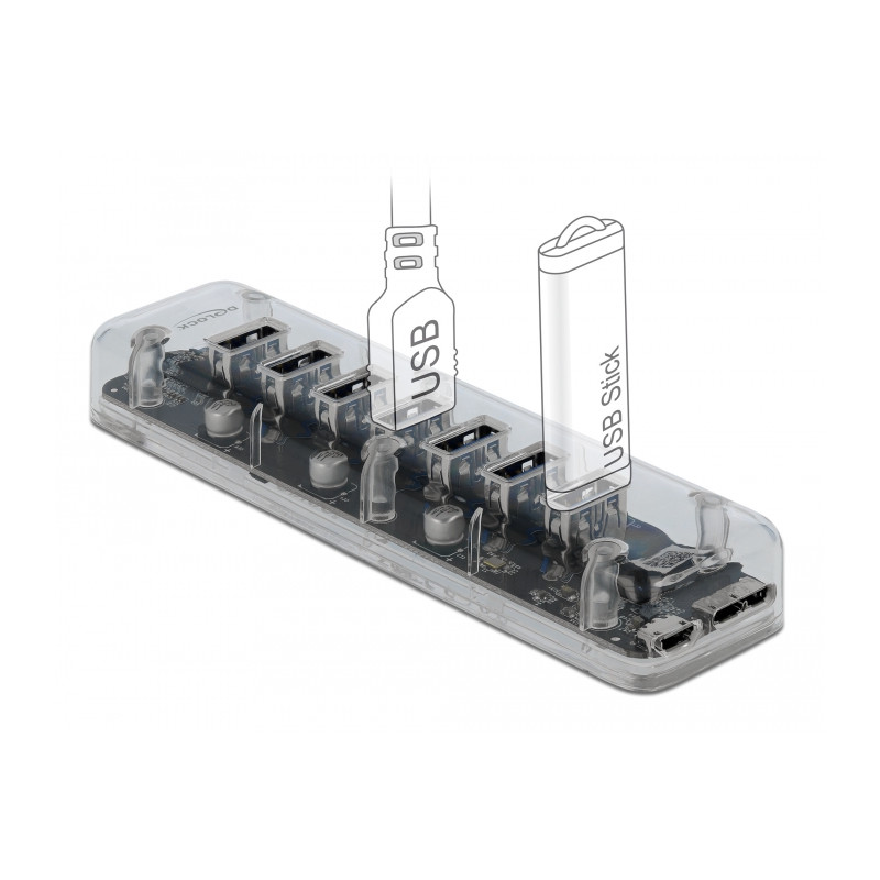 Delock Externer USB 3.0 Hub mit 7 Ports transparent