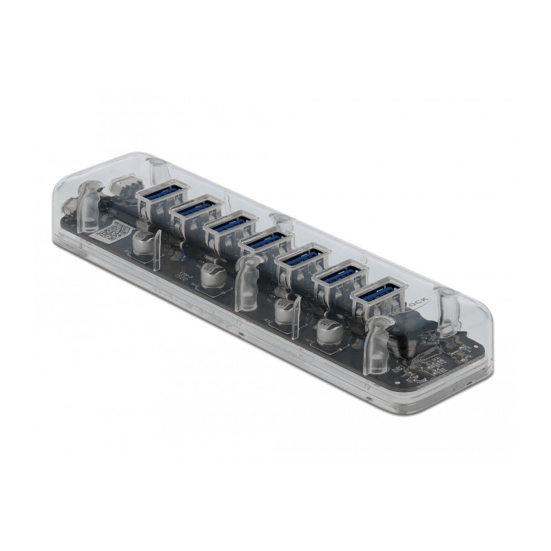 Delock Externer USB 3.0 Hub mit 7 Ports transparent