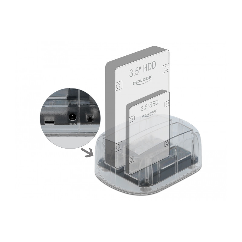 Delock USB Type-C™ Dockingstation für 2 x SATA HDD / SSD transparent