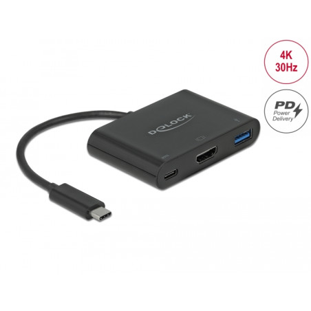 Delock USB Type-C™ Adapter zu HDMI 4K 30 Hz mit USB Typ-A und USB Type-C™ PD