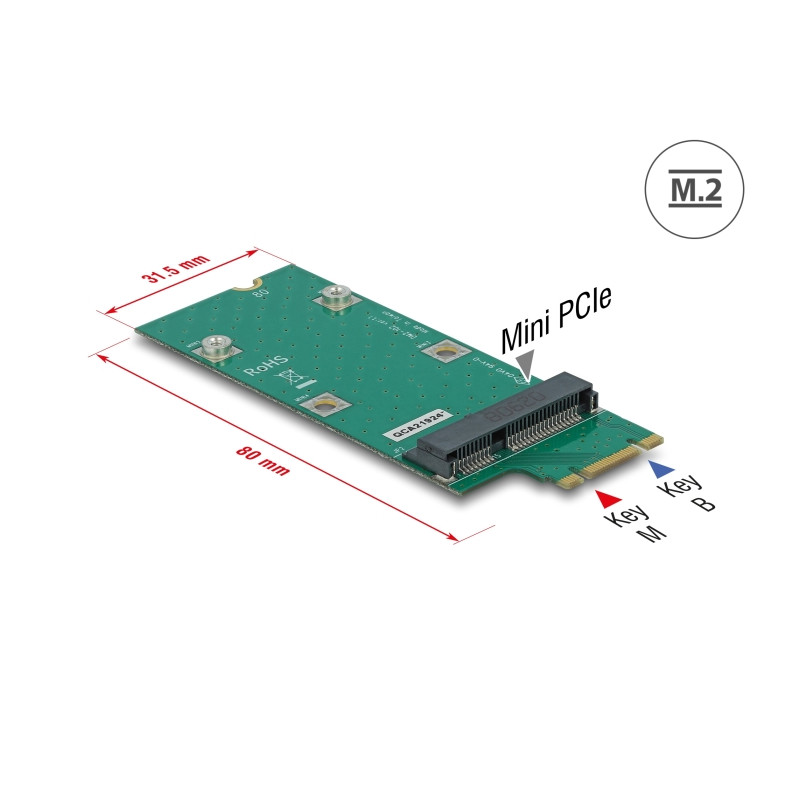 Delock Adapter M.2 Key B+M zu Mini PCIe Slot (PCIe / USB)