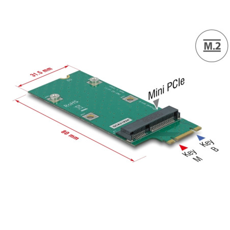 Delock Adapter M.2 Key B+M zu Mini PCIe Slot (PCIe / USB)