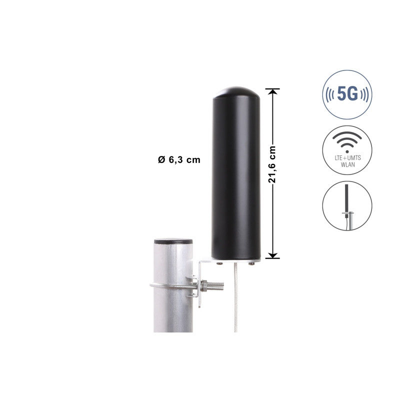 Delock 5G LTE Antenne SMA Stecker 3 - 5 dBi starr omnidirektional Wand- und Mastmontage outdoor schwarz