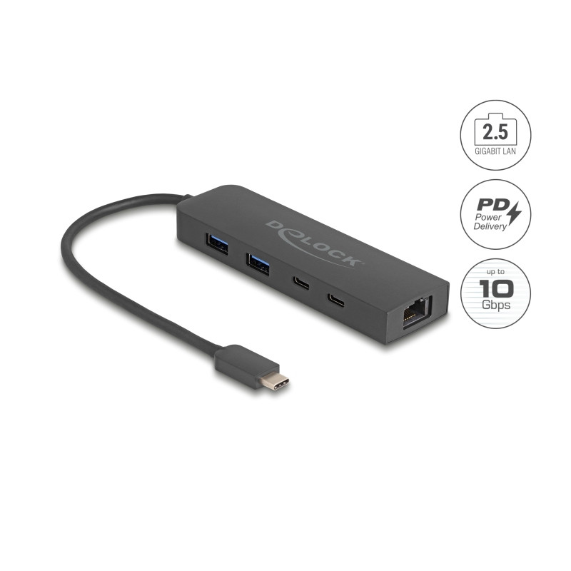 Delock 10 Gbps USB Hub mit 2,5 Gigabit LAN Port und PD 85 W