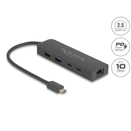 Delock 10 Gbps USB Hub mit 2,5 Gigabit LAN Port und PD 85 W