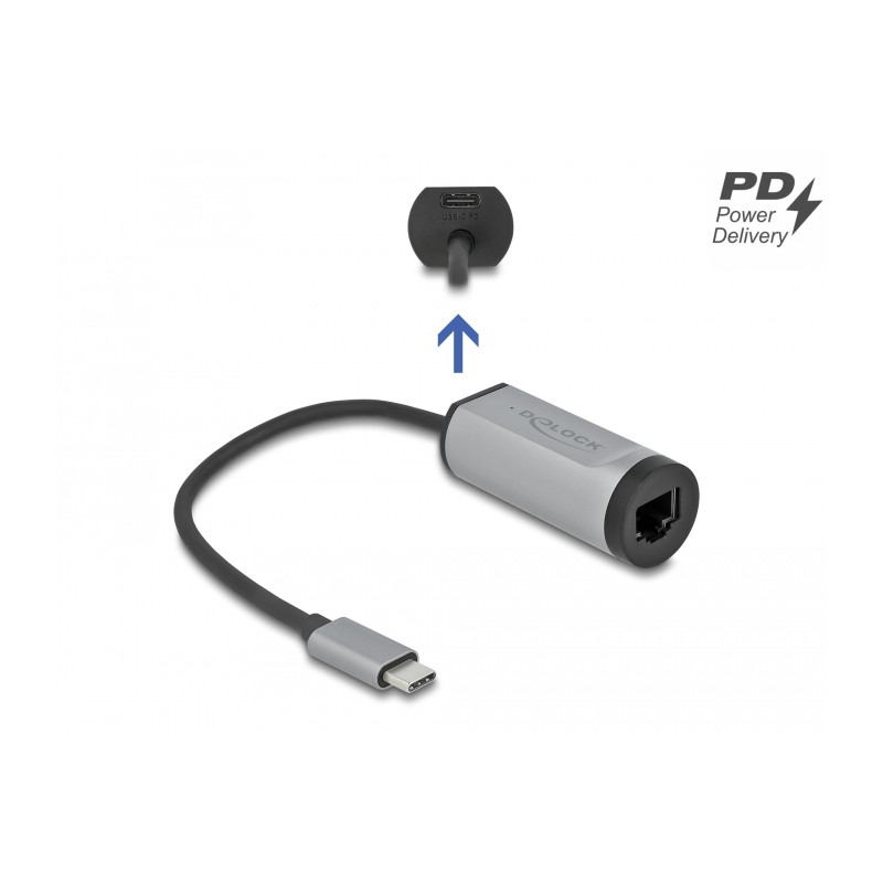 Delock USB Type-C™ Adapter zu Gigabit LAN mit Power Delivery Anschluss grau