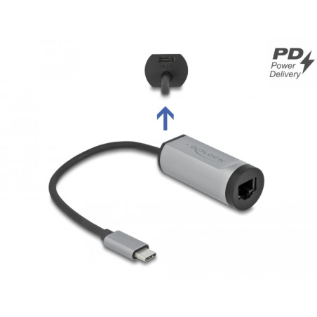 Delock USB Type-C™ Adapter zu Gigabit LAN mit Power Delivery Anschluss grau