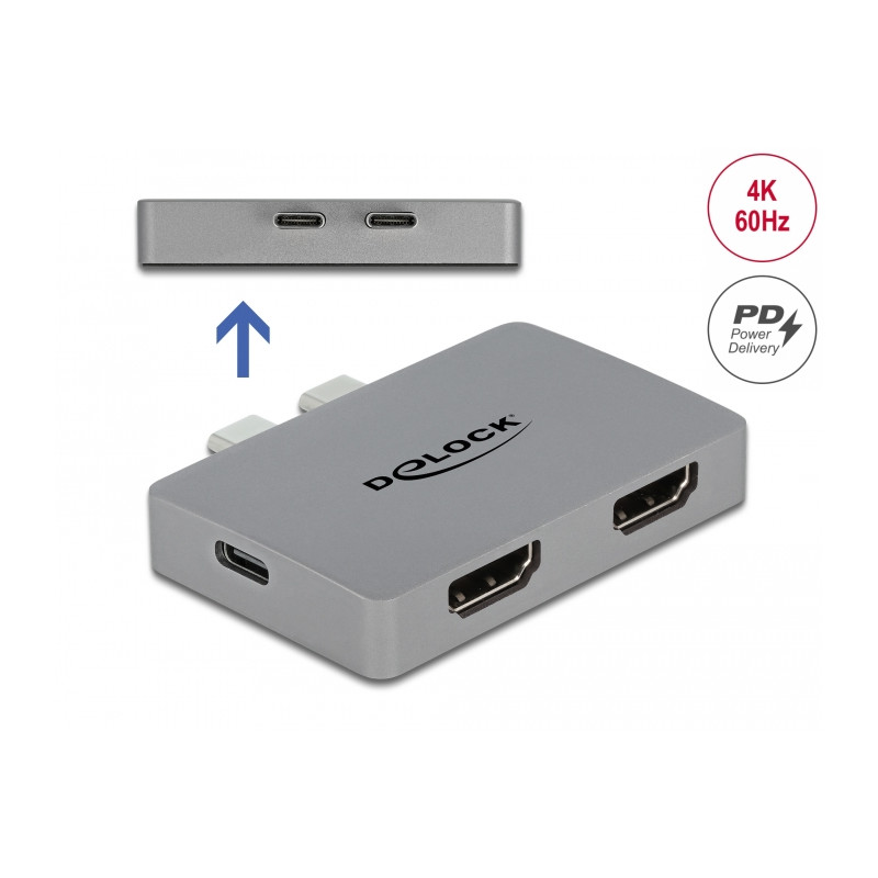 Delock Dual HDMI Adapter mit 4K 60 Hz und PD 3.0 für MacBook
