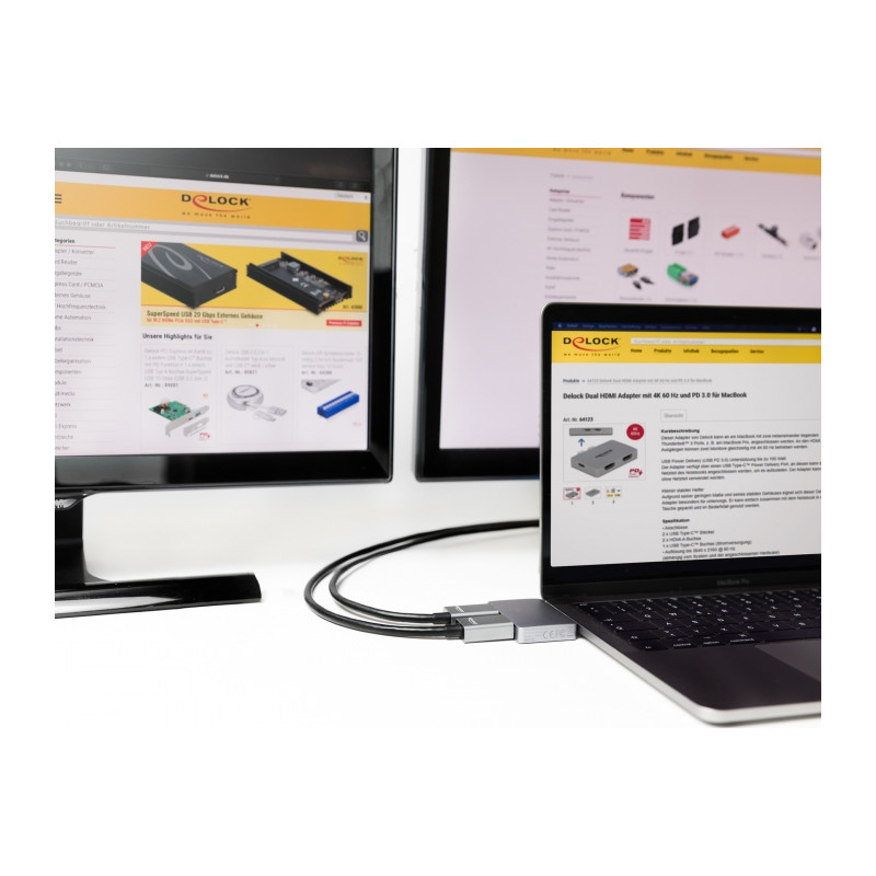 Delock Dual HDMI Adapter mit 4K 60 Hz und PD 3.0 für MacBook