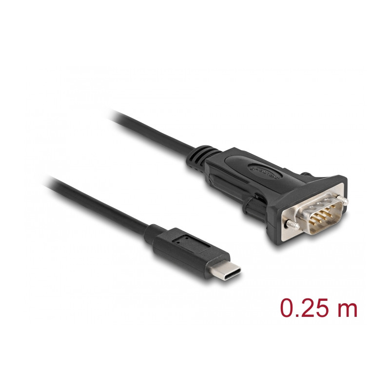Delock Adapter USB Type-C™ zu 1 x Seriell RS-232 D-Sub 9 Pin Stecker mit Schrauben 0,25 m