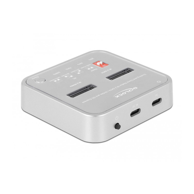 Delock Dockingstation für 1 x M.2 NVMe SSD + 1 x M.2 SATA SSD mit SD Express (SD 7.1) Card Reader und Klon Funktion