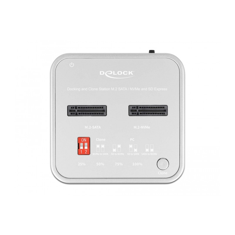 Delock Dockingstation für 1 x M.2 NVMe SSD + 1 x M.2 SATA SSD mit SD Express (SD 7.1) Card Reader und Klon Funktion