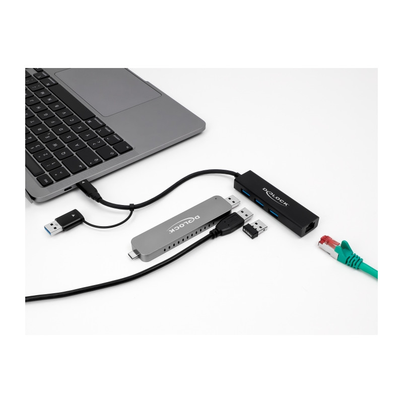 Delock 3 Port USB 3.2 Gen 1 Hub + Gigabit LAN mit USB Type-C™ oder USB Typ-A Anschluss